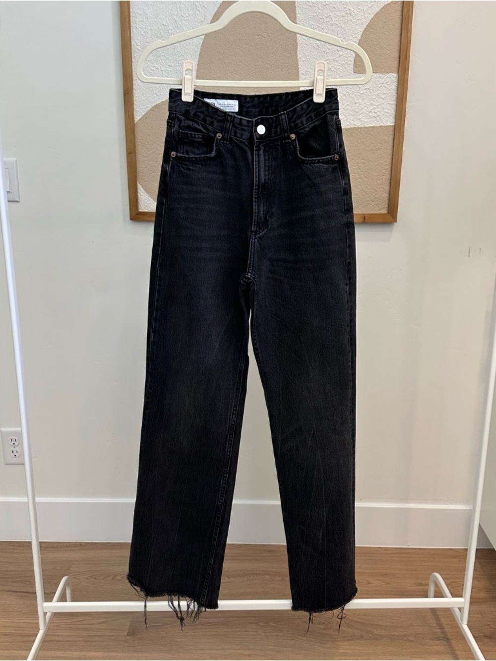 ZARA High Rise Straight Leg Black Jeans